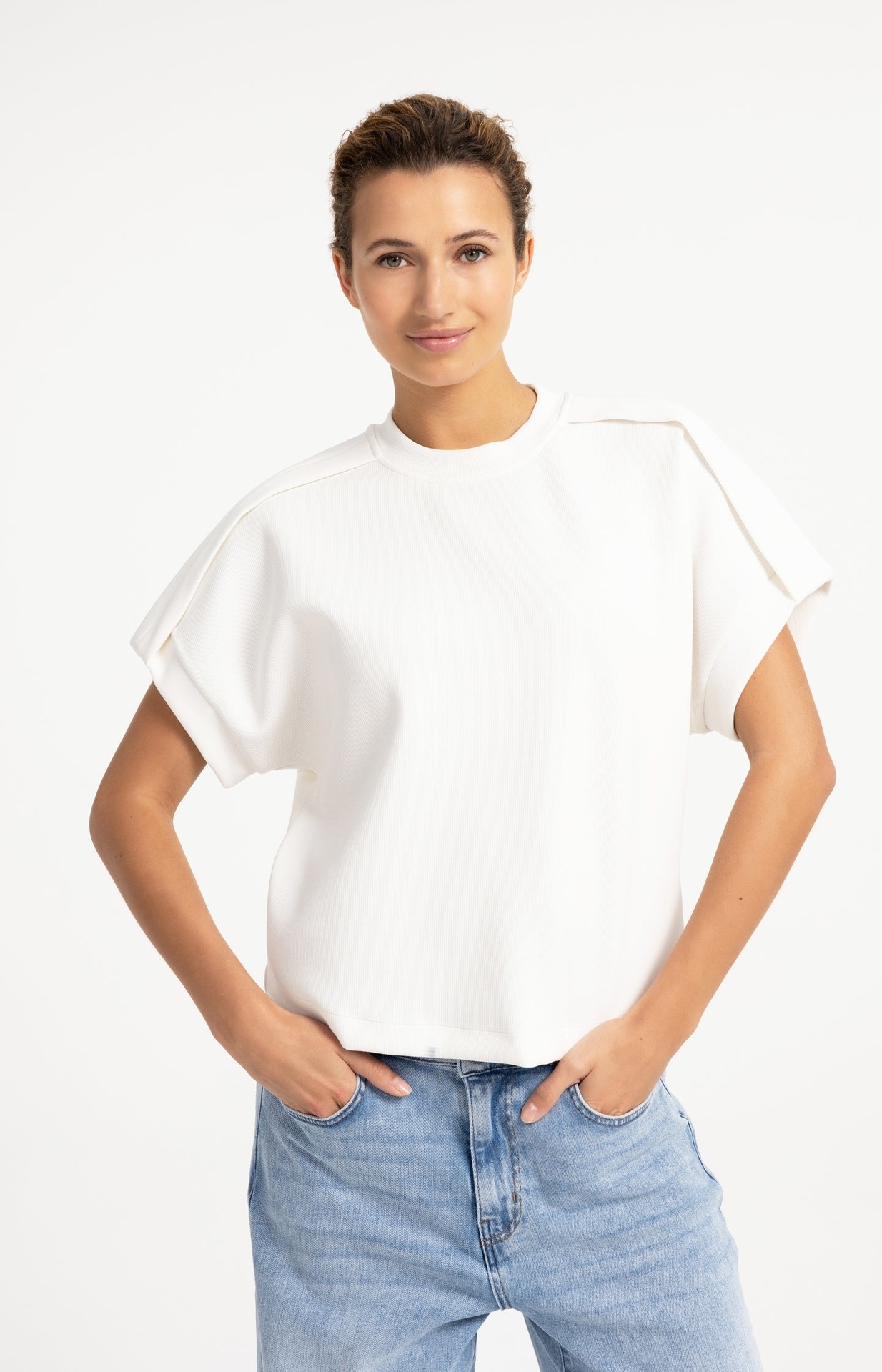 Sweat-shirt sans manches avec plis aux épaules - YAYA - Off White