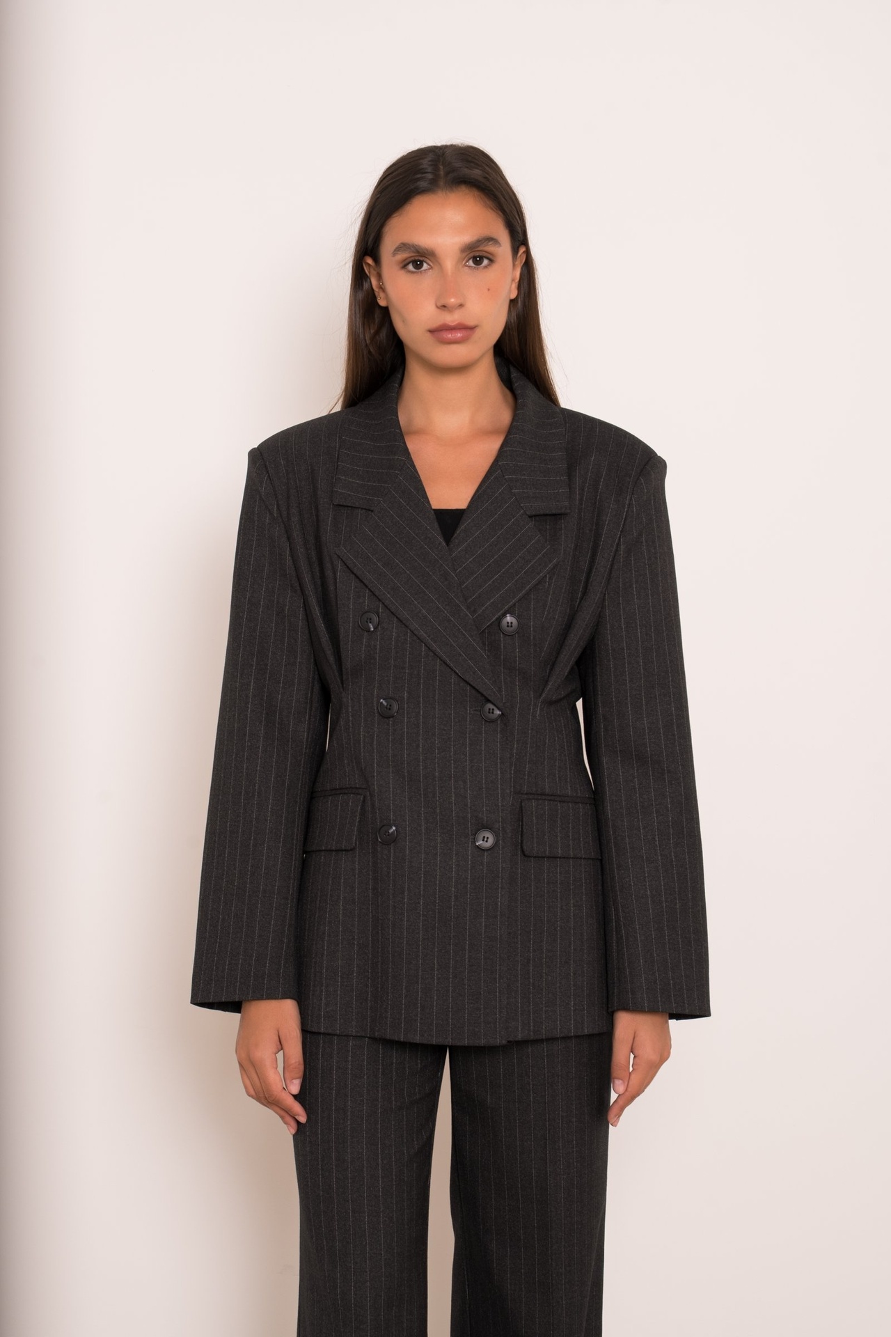 Blazer croisé à rayures tennis - Gris anthracite