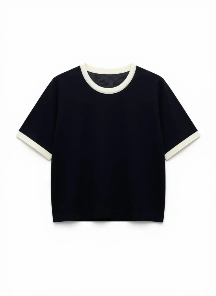 T-shirt maille fine bordures contrastées - Noir