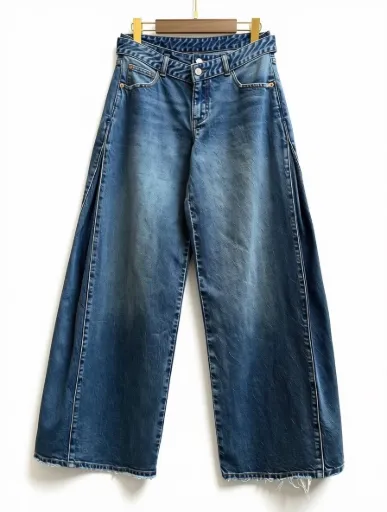 Jean large à taille revers - Bleu foncé