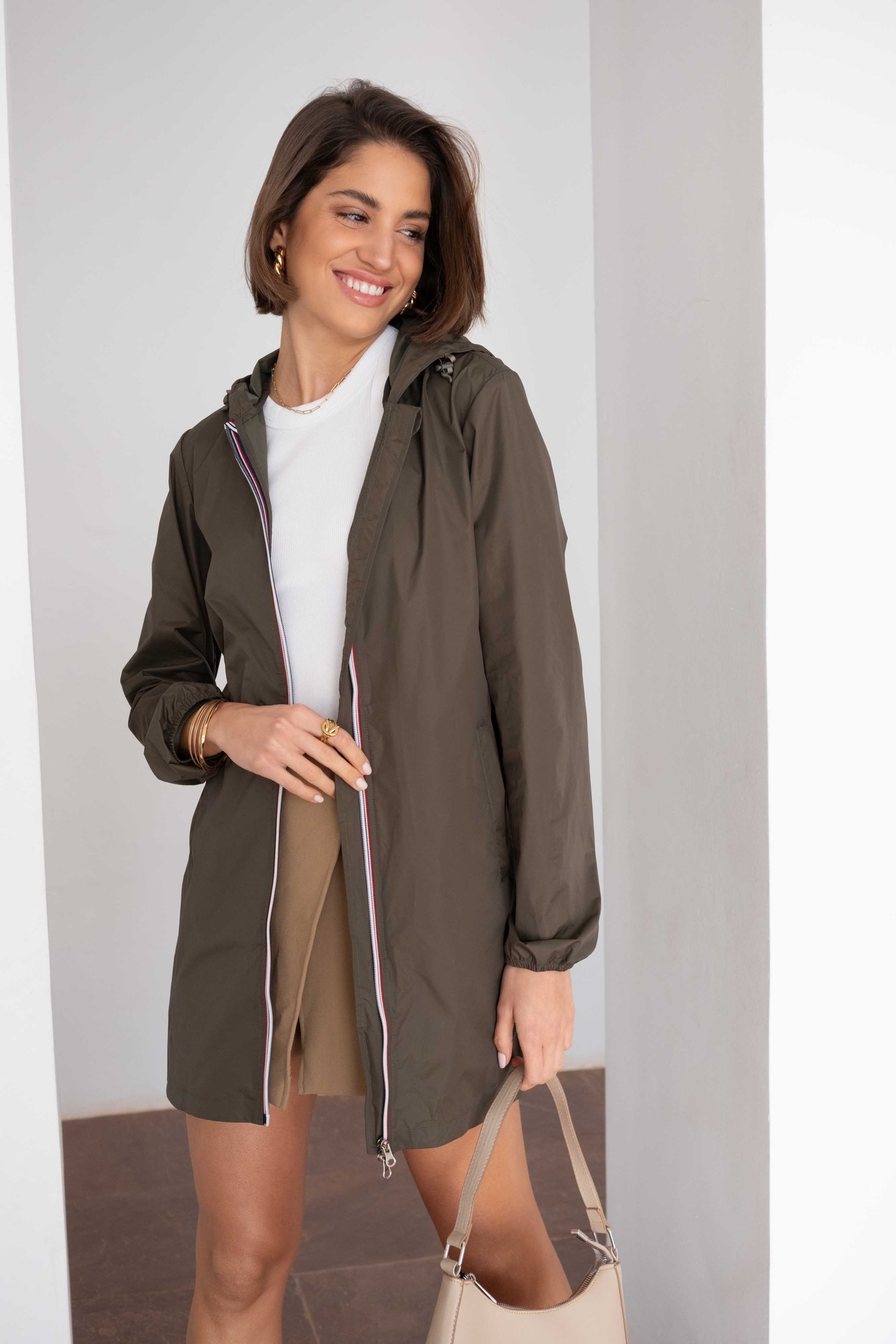 Imperméable long à capuche - Kaki