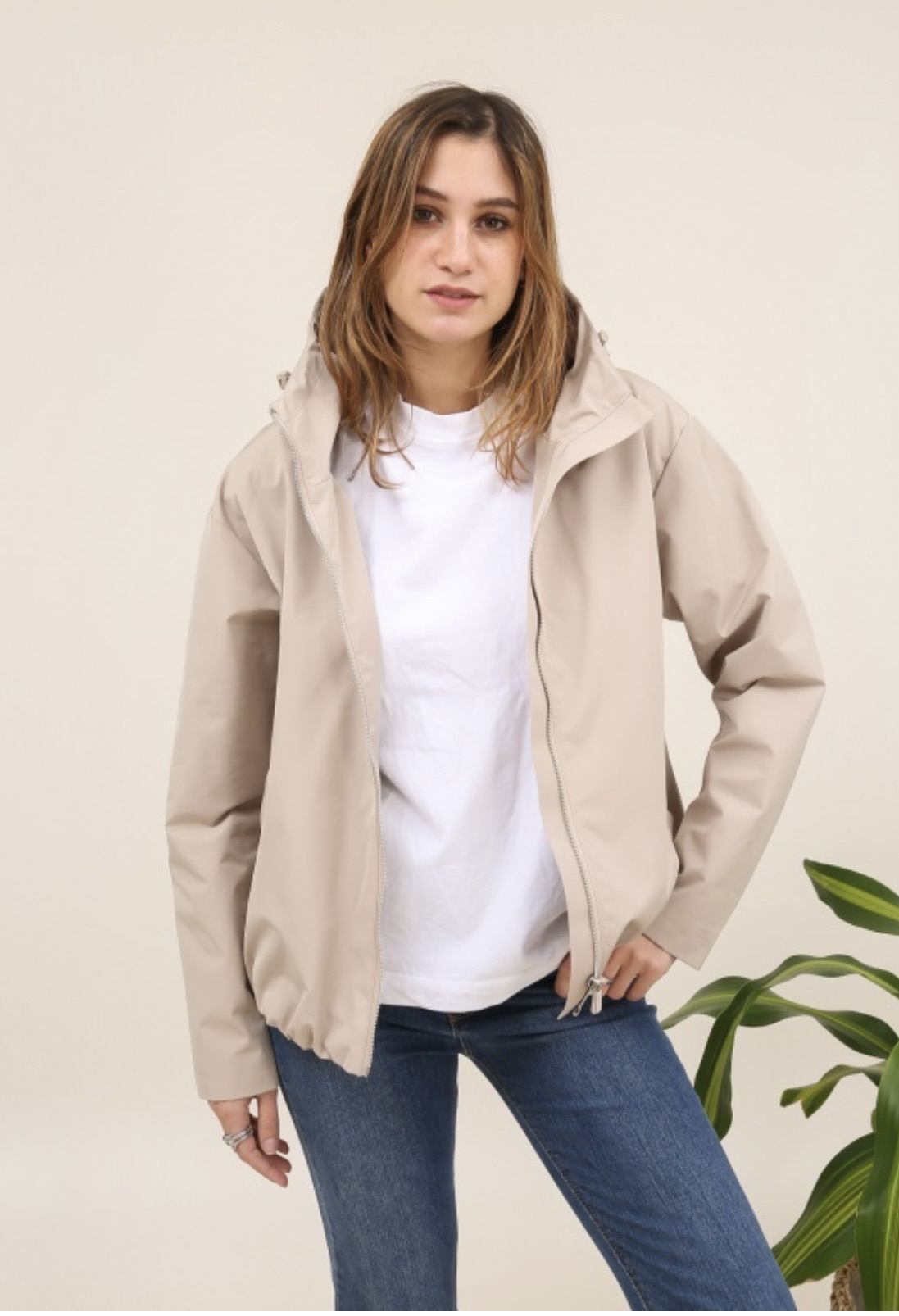 Veste courte à capuche - Beige