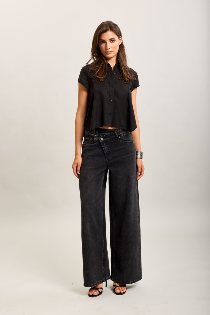Jeans large boutonnière oblique - gris foncé