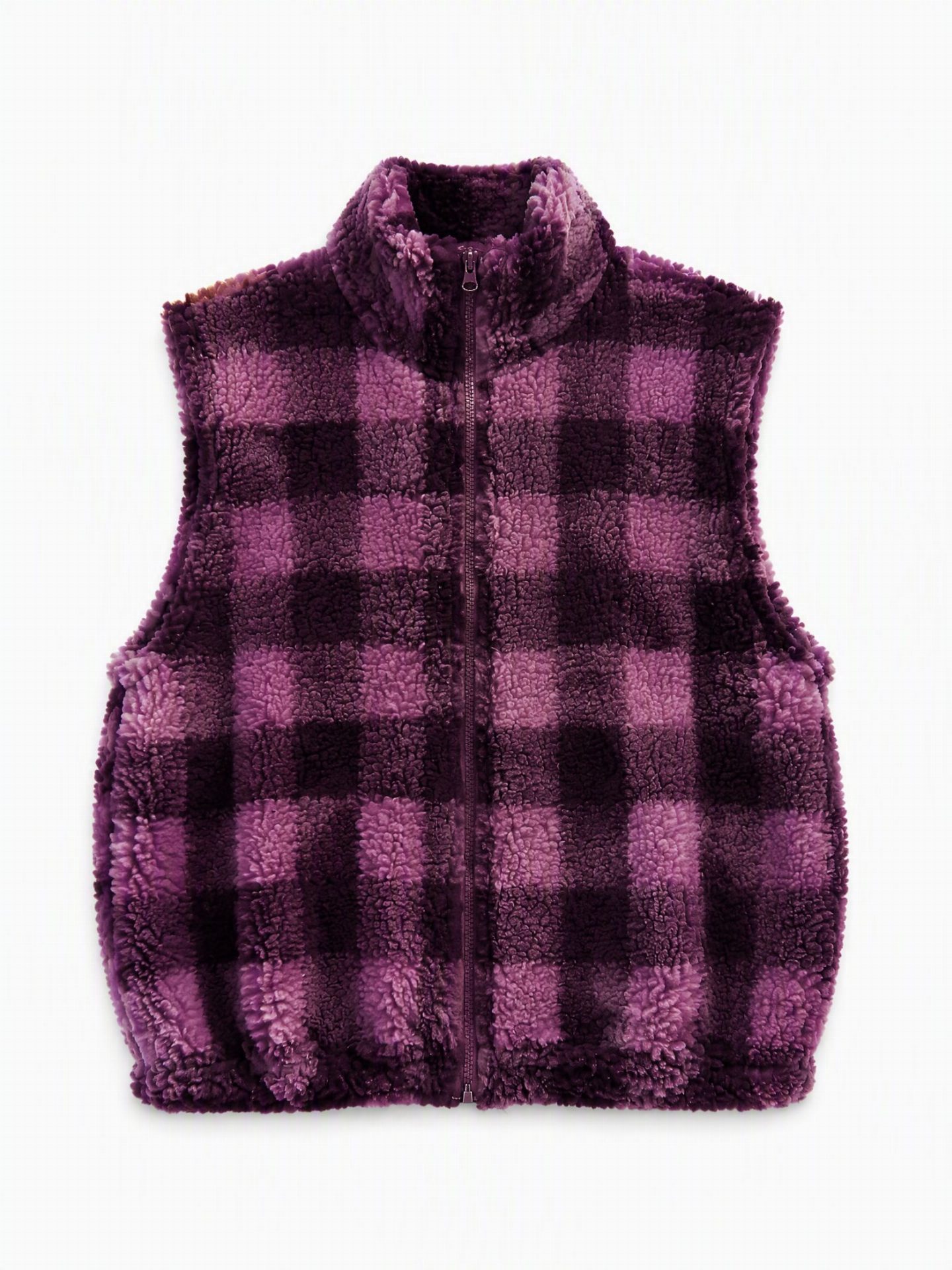 Gilet sherpa à carreaux - Acai et vieux rose