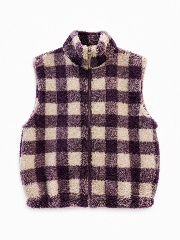 Gilet sherpa à carreaux - Bordeaux et beige