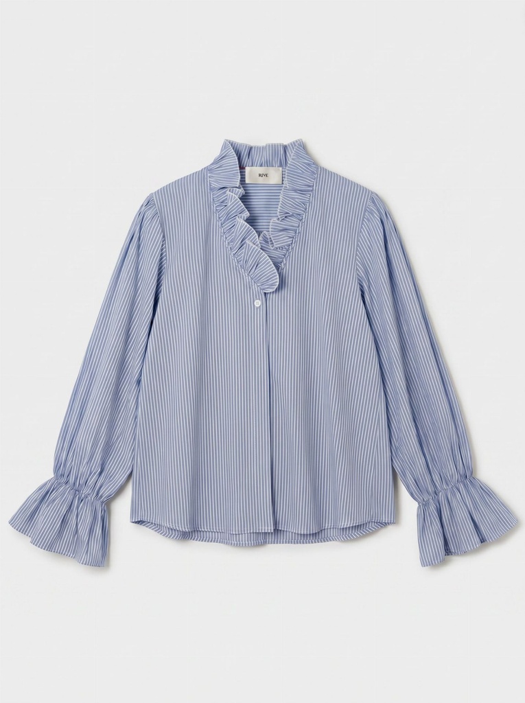 Blouse rayée col à volants - Rayé bleu