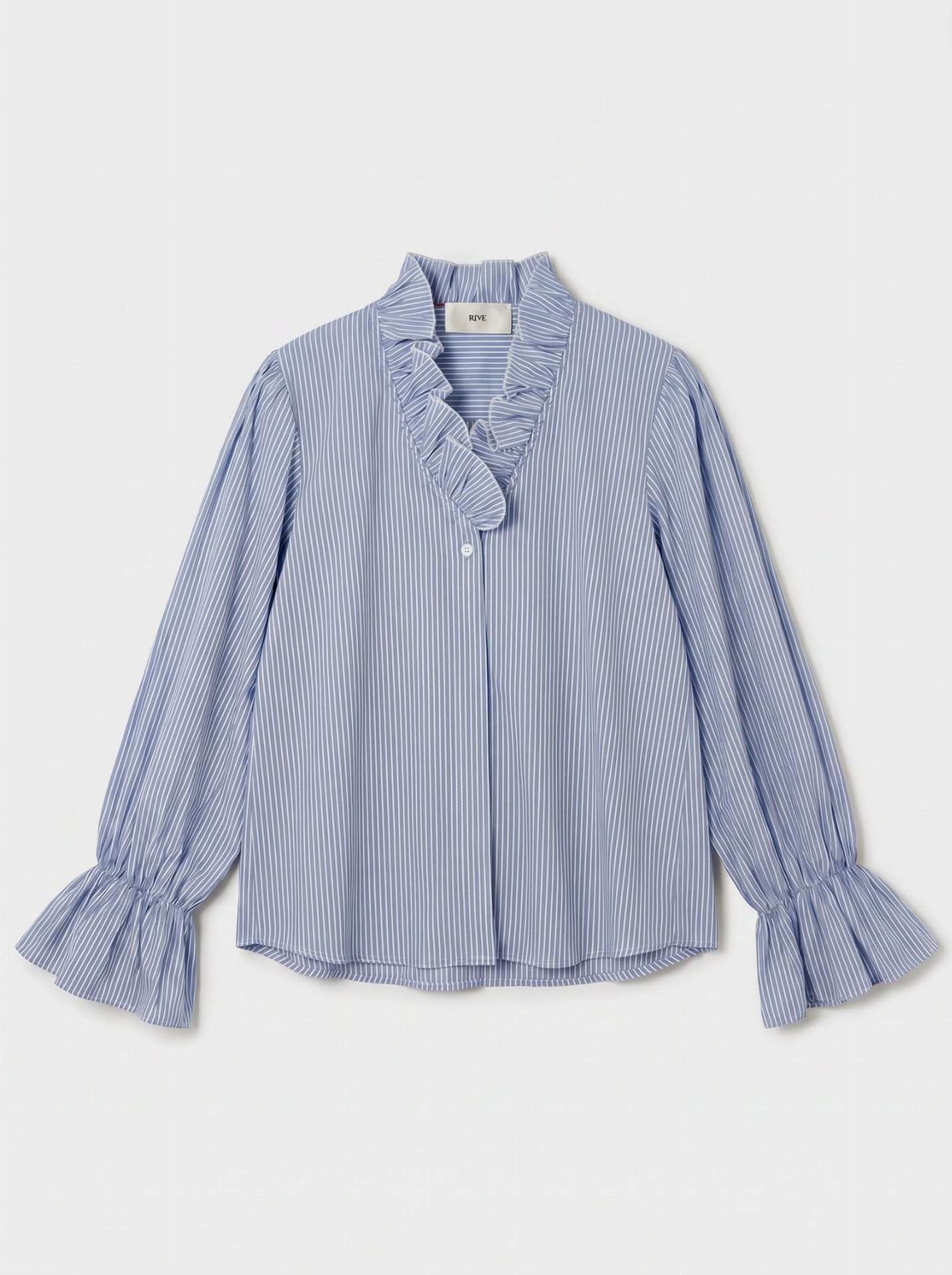 Blouse rayée col à volants - Rayé bleu