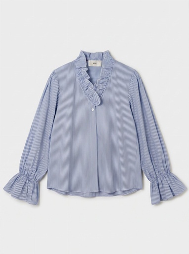Blouse rayée col à volants - Rayé bleu