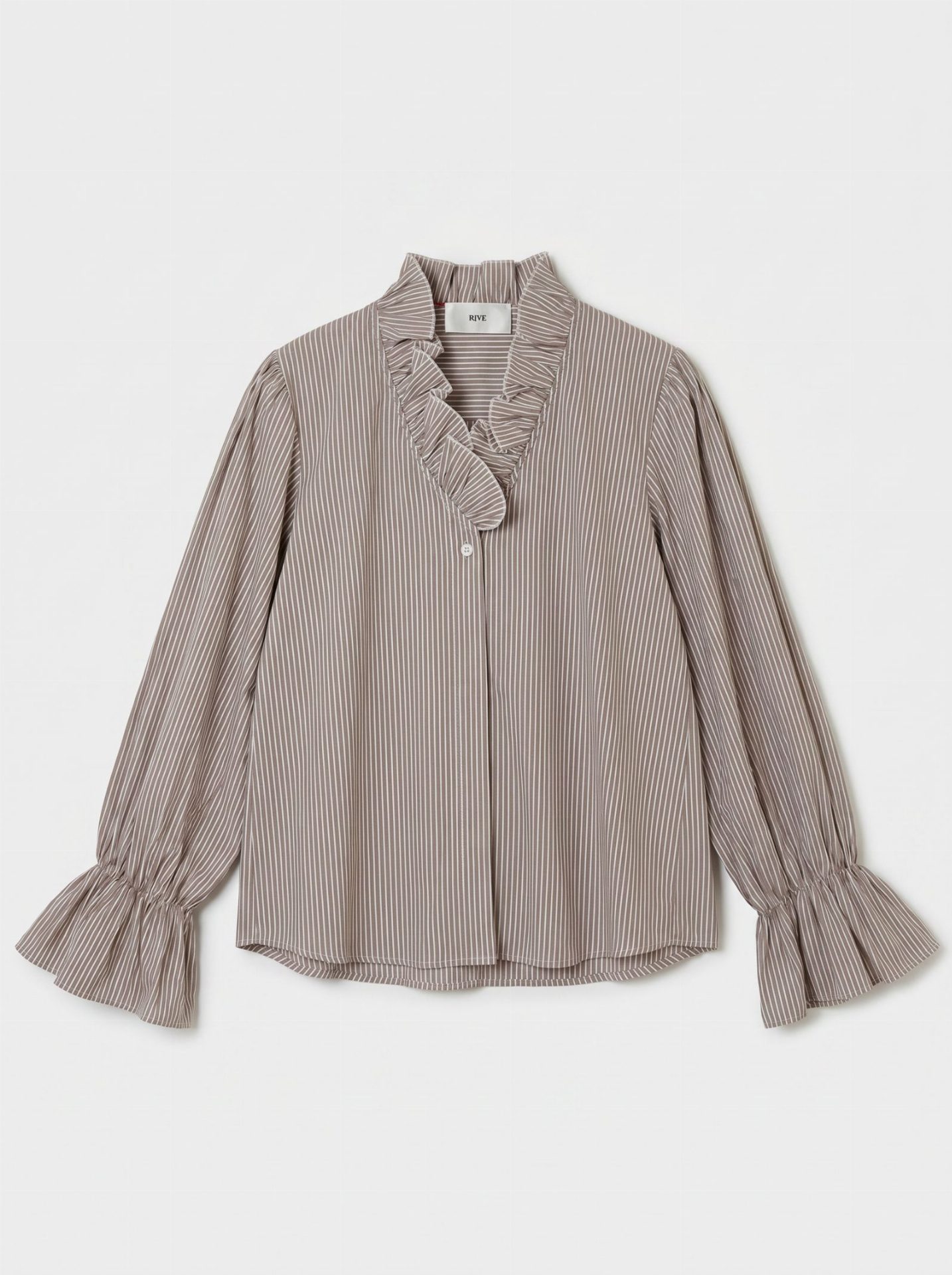 Blouse rayée col à volants - Rayé taupe