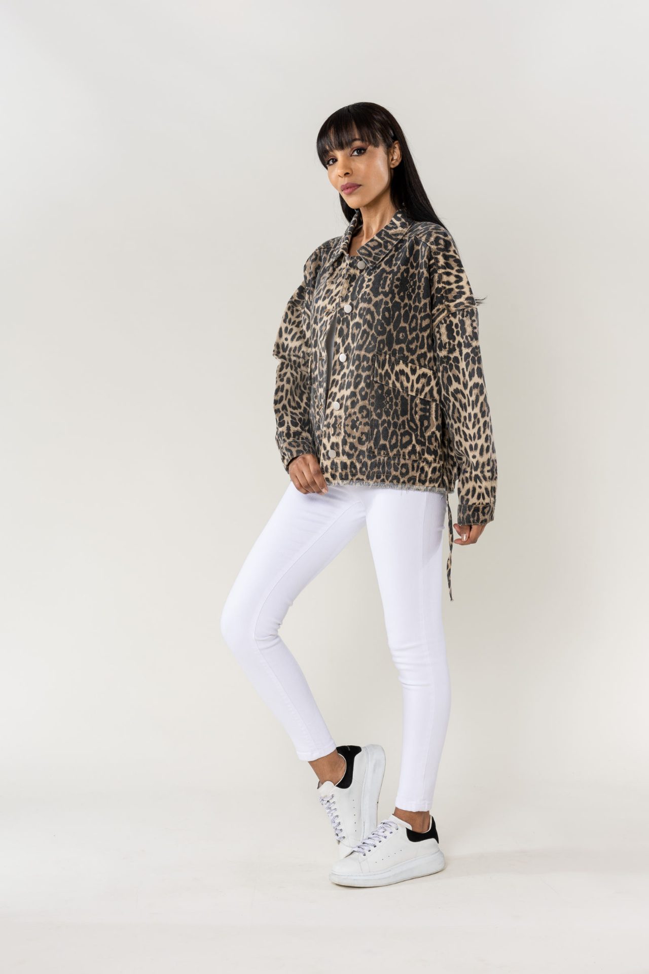 Veste en jeans oversized - Zoé - Léopard camel