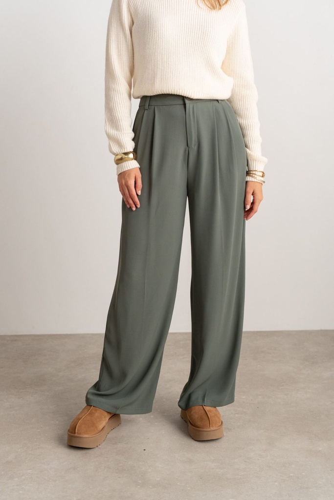 Pantalon de tailleur fluide avec plis plats - Pina - Vert sauge