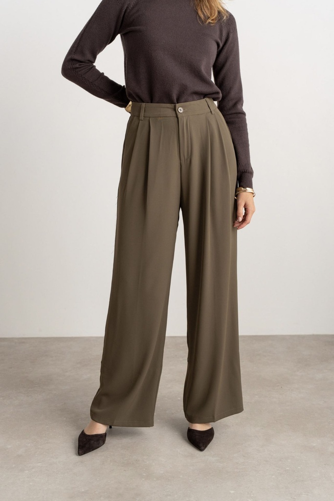 Pantalon de tailleur fluide avec plis plats - Pina - Kaki