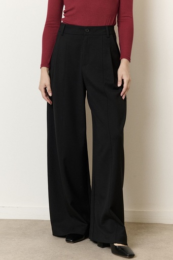 Pantalon de tailleur large à pinces - Noir