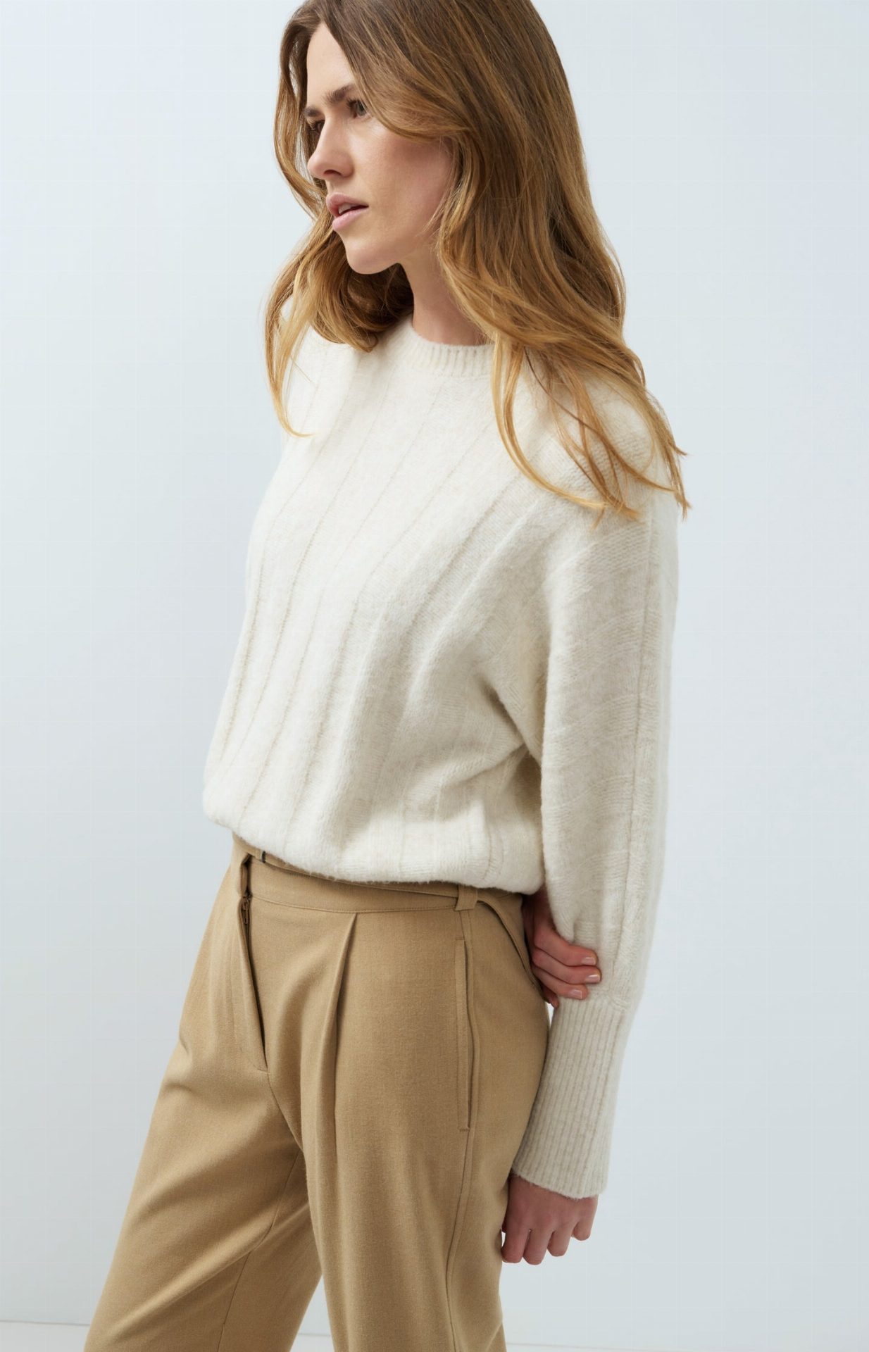 Pull avec manches chauve-souris et cordon de serrage - YAYA - Off White Melange