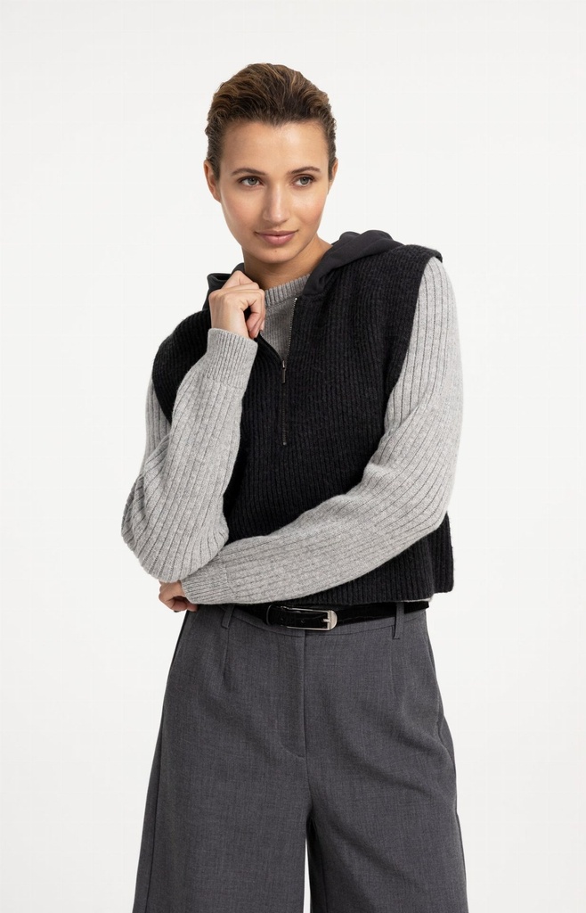Haut en maille sans manches avec capuche en jersey - YAYA - Hole Black