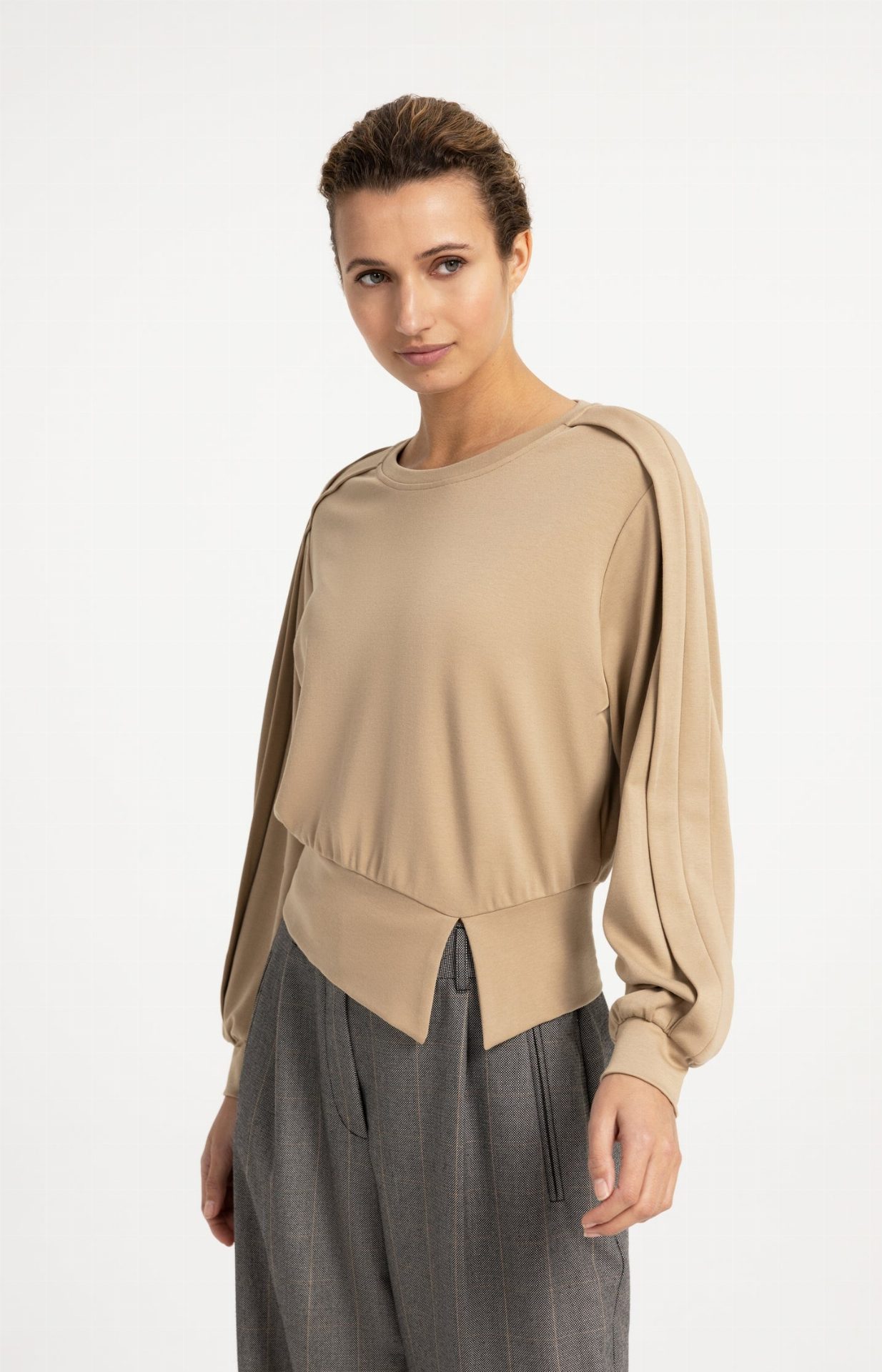 Pull léger avec ceinture et détails plissés - YAYA - Cornstalk Brown