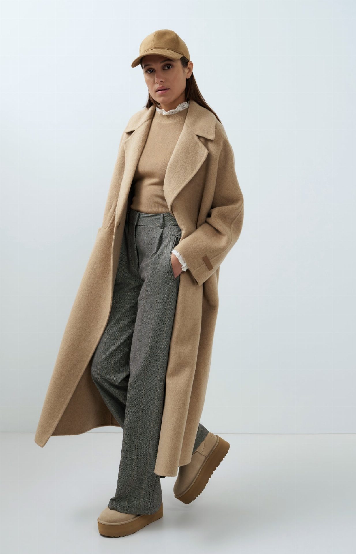 Manteau extra-long en laine mélangée et à la coupe oversize - YAYA - Cornstalk Brown Melange