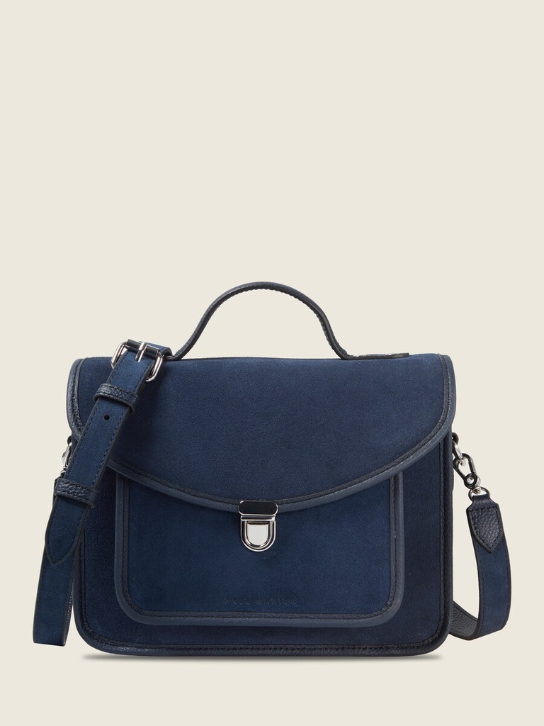 Sac à main en cuir de vachette suédé Bleu Nuit Velours - Mademoiselle George
