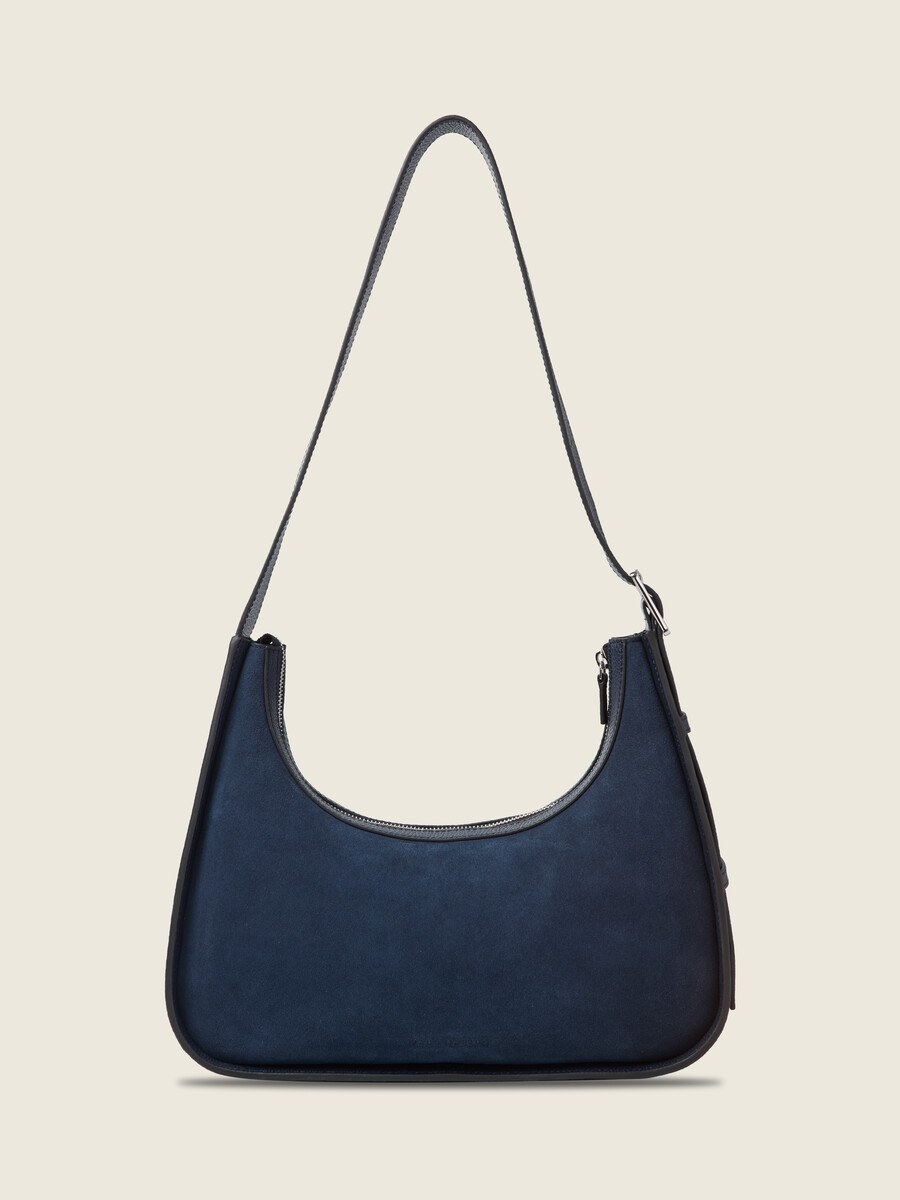 Sac baguette en cuir de vachette suédé Bleu Nuit - Victoire