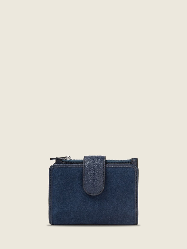 Portefeuille en cuir de vachette suédé Bleu Nuit Velours - Valentine