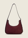 Sac baguette en cuir de vachette suédé Aubergine - Victoire
