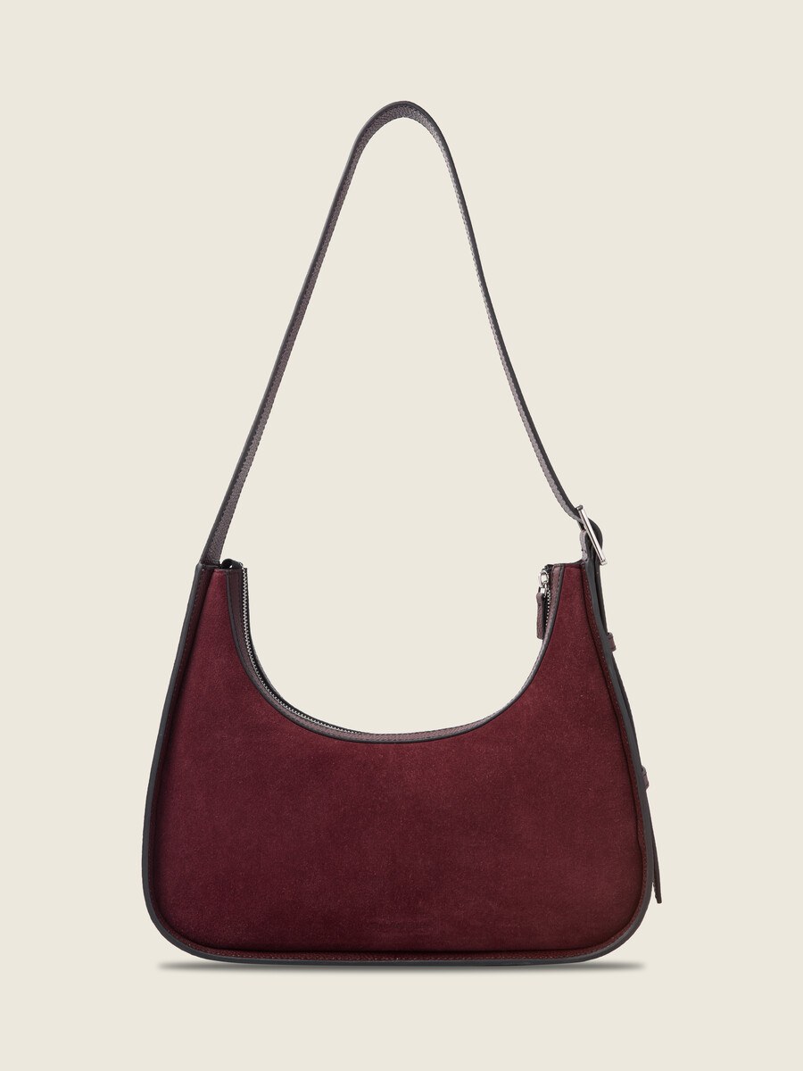 Sac baguette en cuir de vachette suédé Aubergine - Victoire