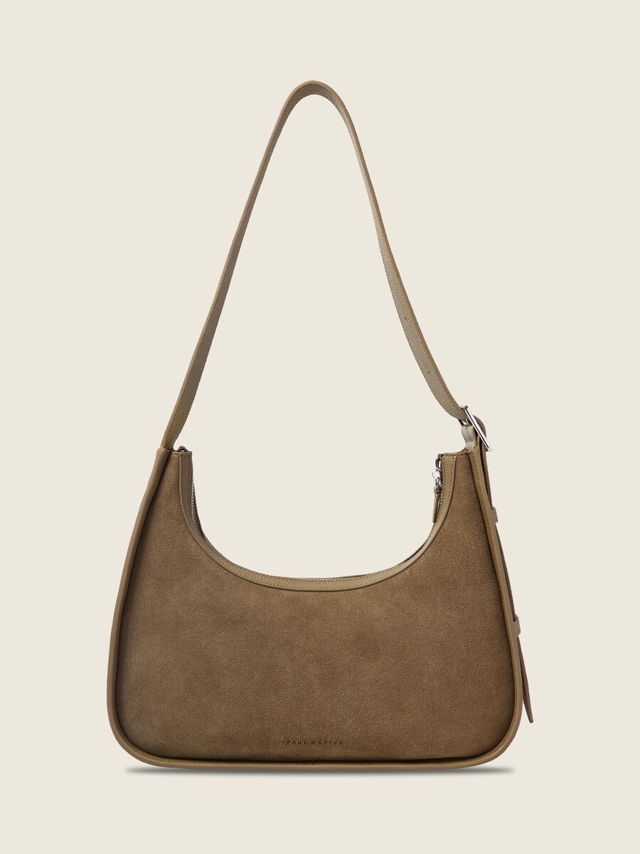 Sac baguette en cuir de vachette suédé Kaki - Victoire