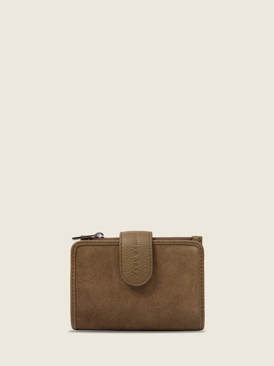 Portefeuille en cuir de vachette suédé Kaki Velours - Valentine