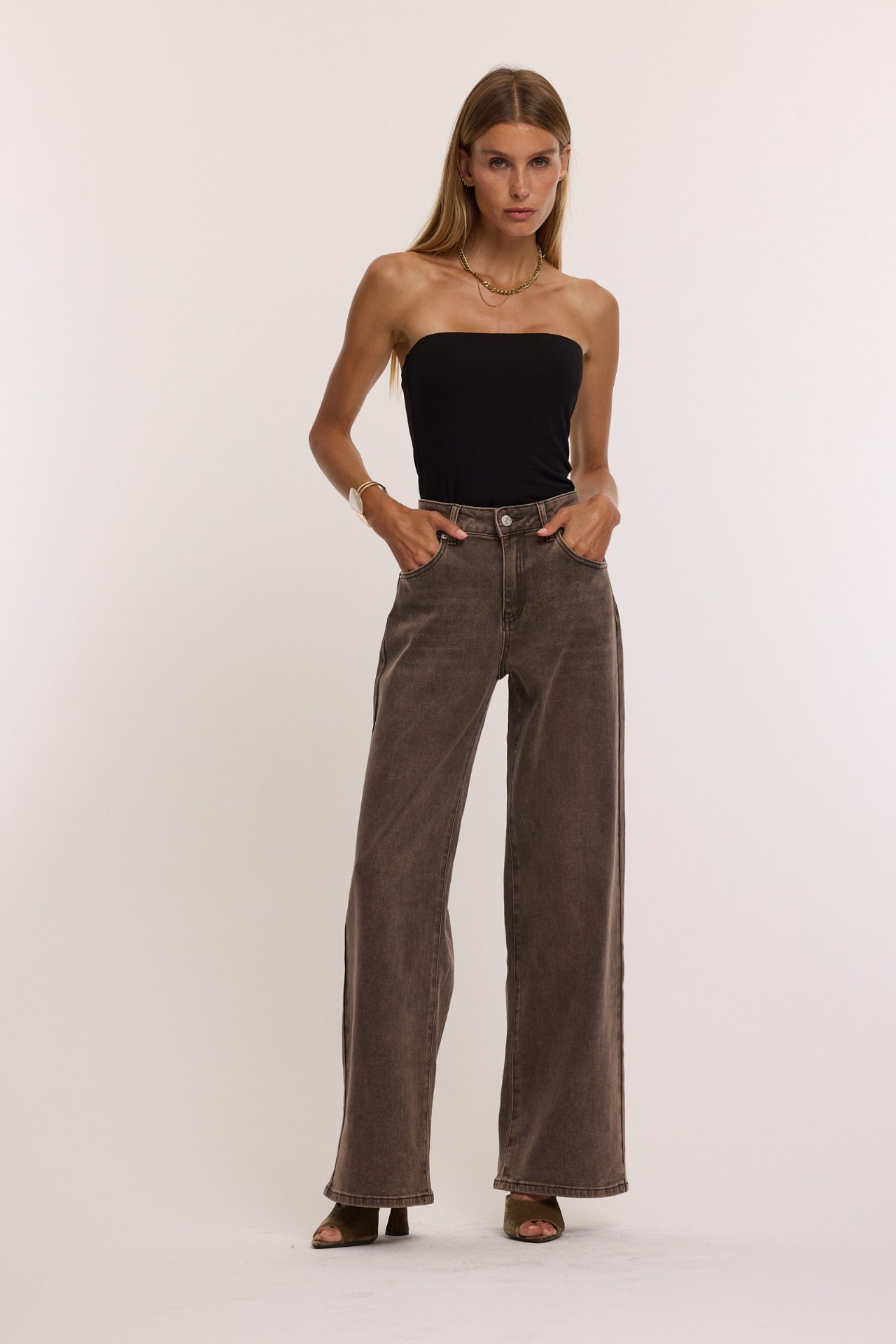 Jeans droit taille haute - Choco