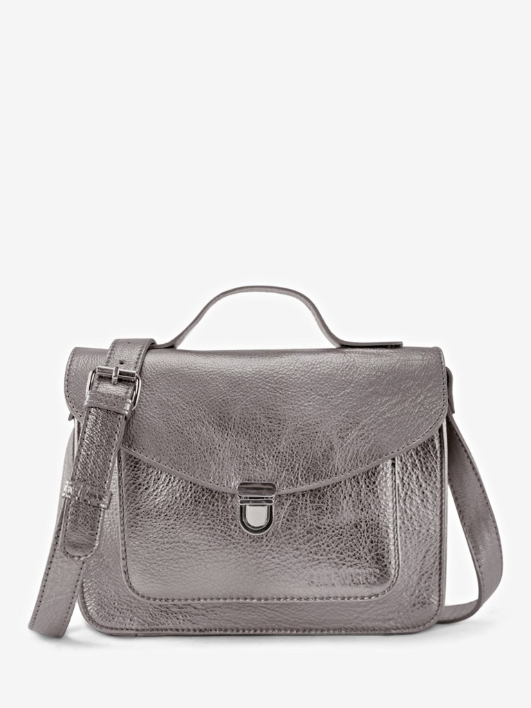 Mademoiselle George Acier - sac bandoulière en cuir argenté femme