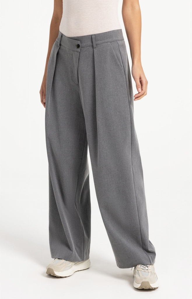 Pantalon en tissu à jambes larges et fermeture asymétrique - YAYA - Anthracite Melange