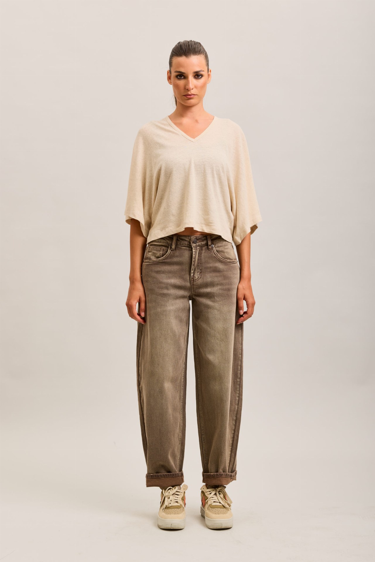 Jeans ballon - taupe délavé