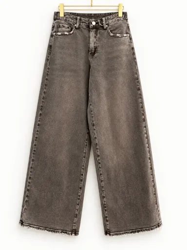 Jeans wide leg taille ajustable délavé