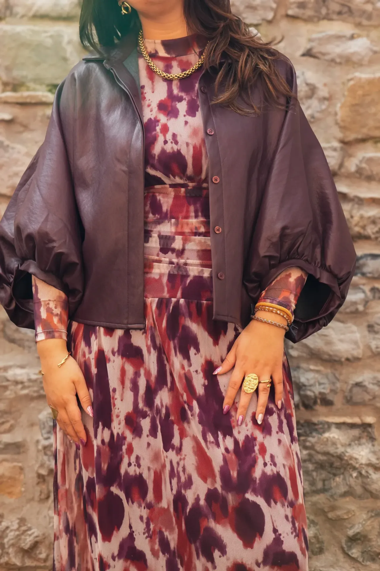 Jacket en simili - Prune