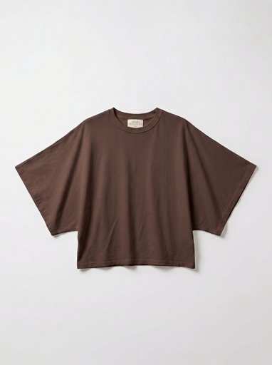 T-shirt en coton manches drapées - Chocolat