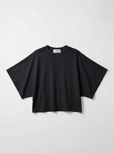 T-shirt en coton manches drapées - noir