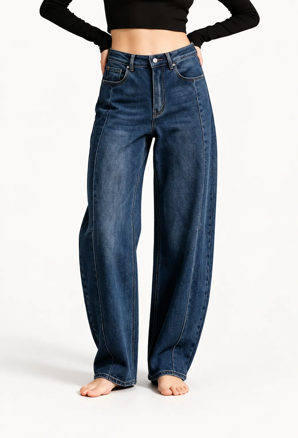 Jeans ballon coutures devant - baya - Bleu foncé