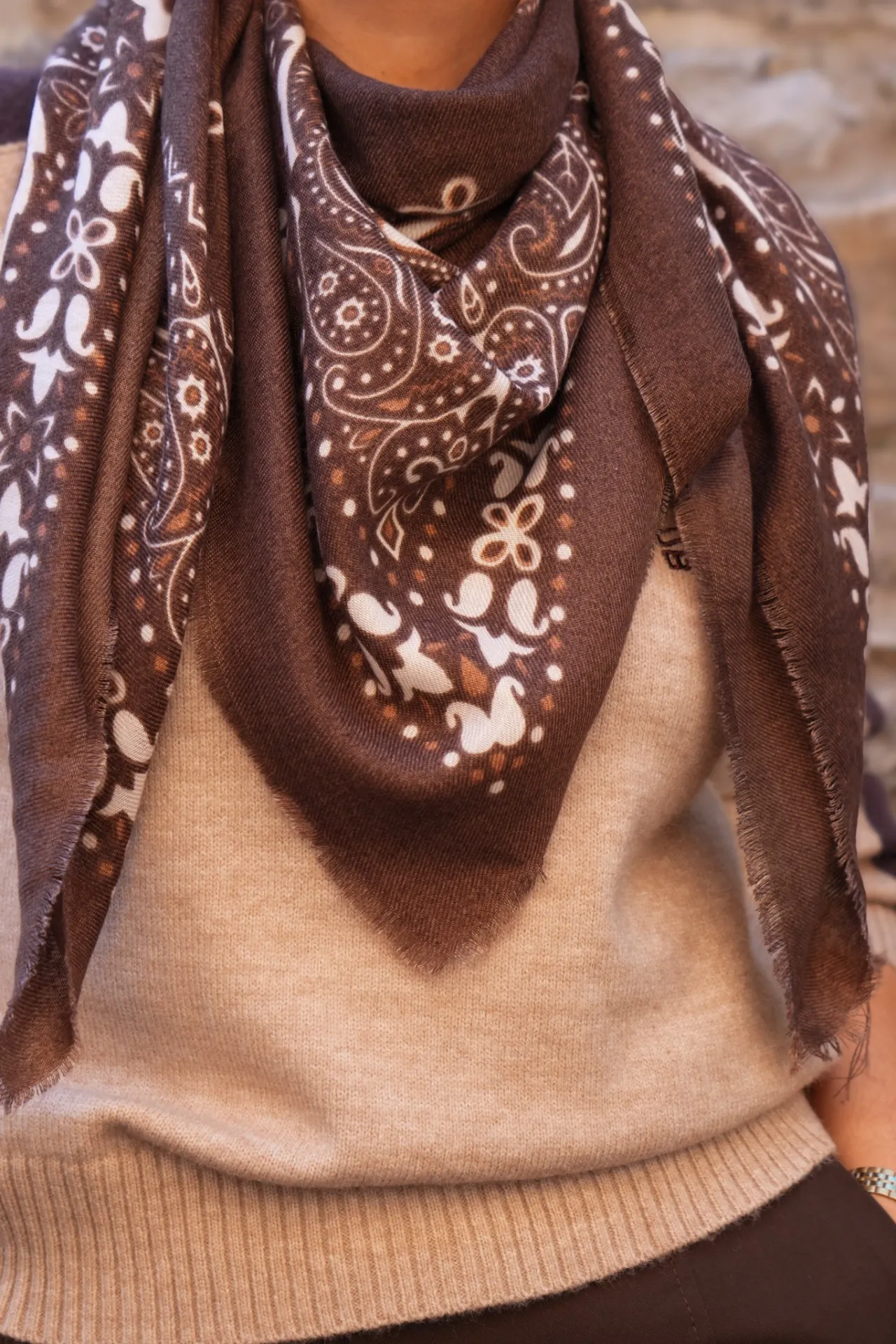 Foulard carré - Imprimé bandana - Café