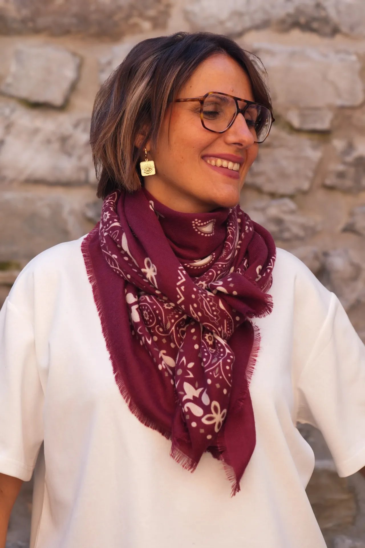 Foulard carré - Imprimé bandana - Bordeaux