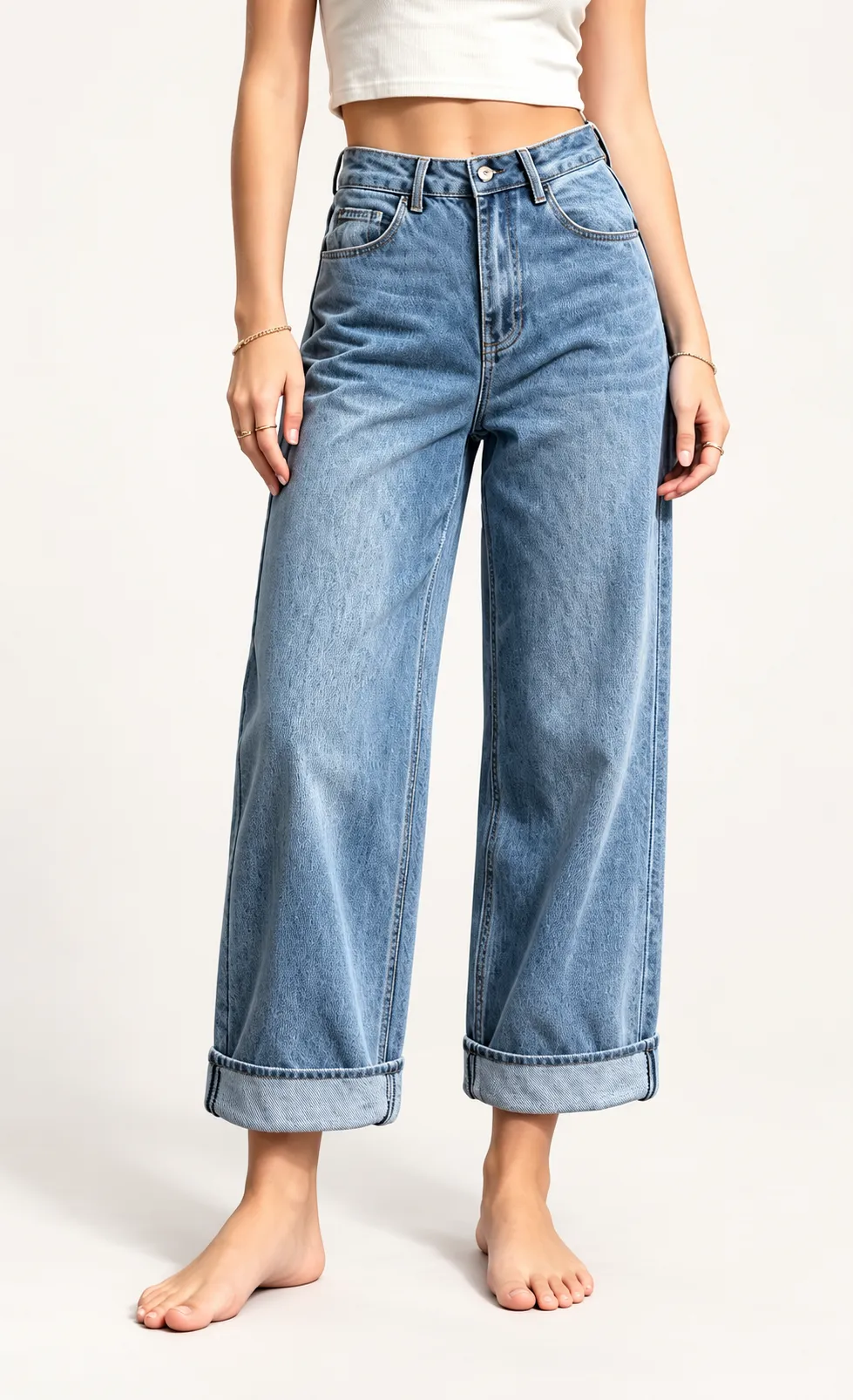 Jeans dad fit à revers court - Sido - Bleu clair