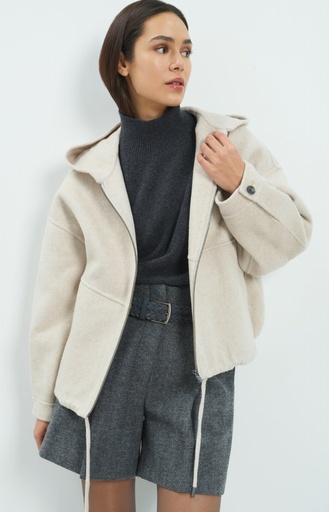 Veste oversize en laine mélangée avec capuche - YAYA - Pure Cashmere Grey Melange