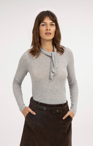 Haut manches longues à col foulard - YAYA - Illusions Gray Melange
