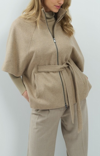 Veste poncho à col côtelé et ceinture assortie - YAYA - Pure Cashmere Grey Melange