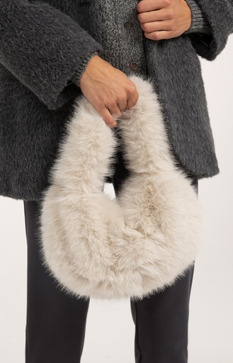 Petit sac rond en fausse fourrure - YAYA - Pure Cashmere Grey