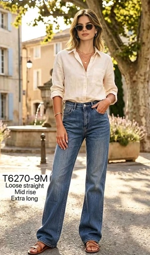 Jeans droit loose extra long - Bleu