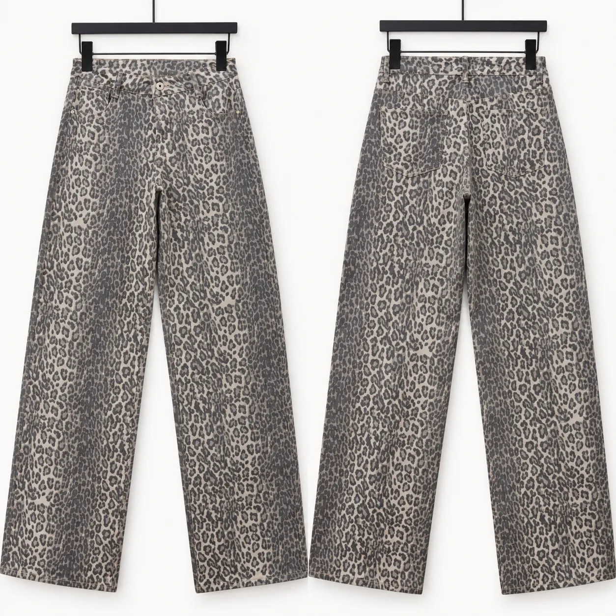Jeans dad fit extra long imprimé léopard - Gris