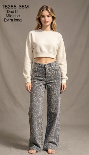 Jeans dad fit extra long imprimé léopard - Gris