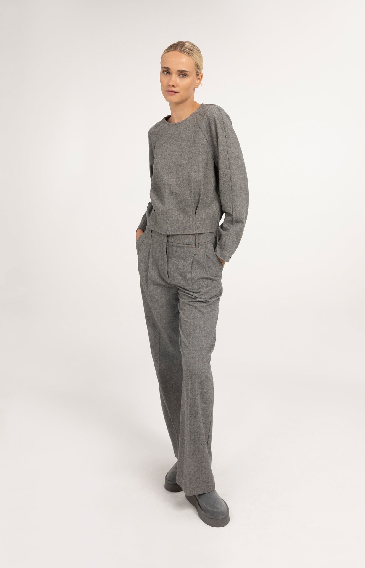 Pantalon souple, coupe large - YAYA - Medium Grey Melange