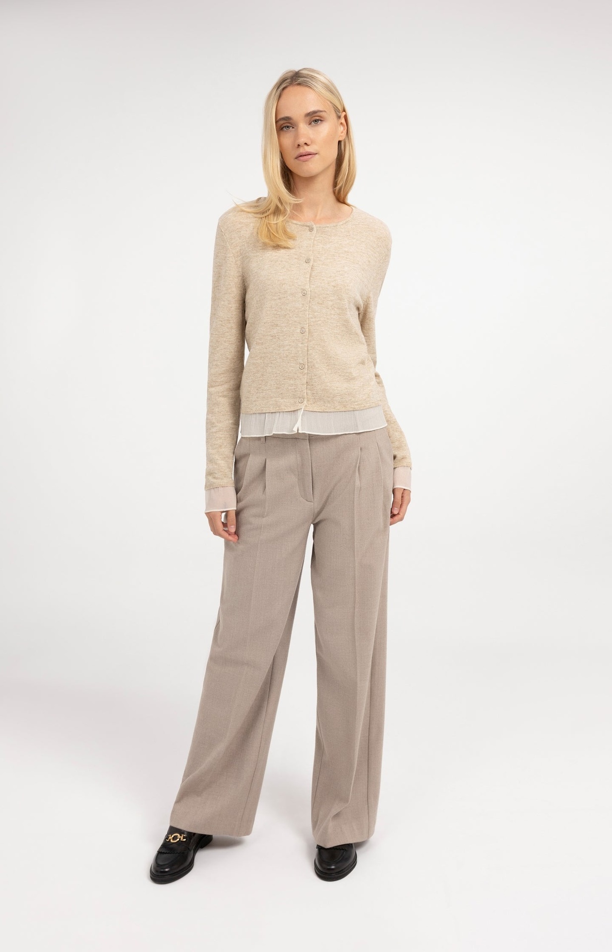 Pantalon souple, coupe large - YAYA - Beige Melange