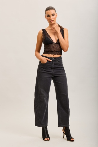 Jeans barrel découpe genou - Noir délavé
